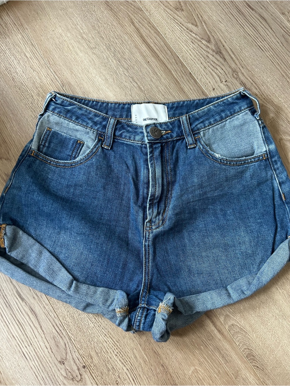 One Teaspoon Blue Rolled-Hem Denim Shorts